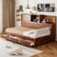 Lit de jour en bois avec 3 tiroirs de rangement, tablette souple supérieure, tablette et ensemble de prises et ports USB-1002291256-1002291257
