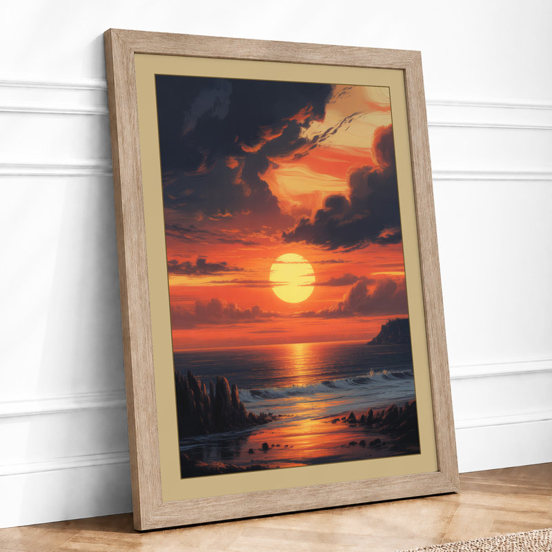 Sunset Coastal - Framed Print, A3 - 42.0 x 29.7 cm, Oak