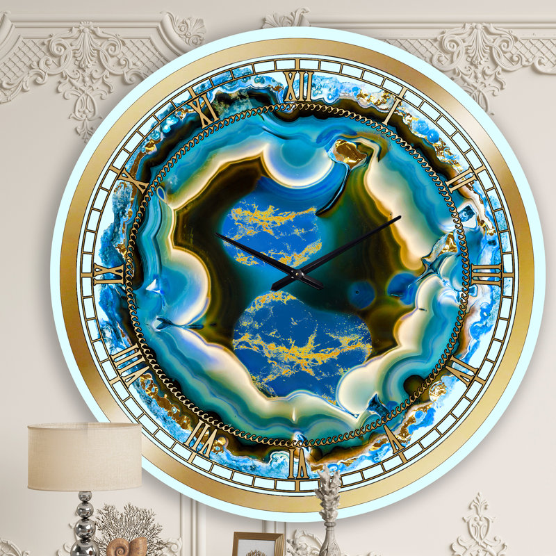 Jaune et brun, agate dorée - horloge murale moderne, Petit