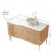 Meuble-lavabo de 48 po avec lavabo en céramique blanche et motif en pierre, armoire de rangement autoportante en contreplaqué, 4 pieds en métal, 2 tiroirs et 1 porte, couleur chêne, préassemblé, comptoir de style moderne,