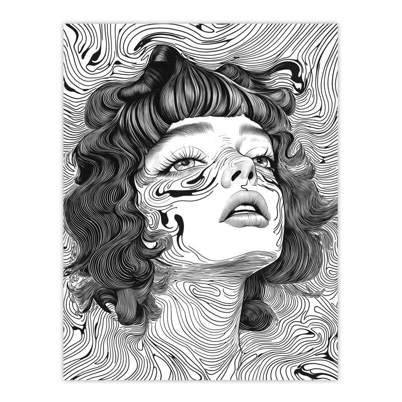 Manic Pixie Girl Trippy Line Portrait Wall Art Print
