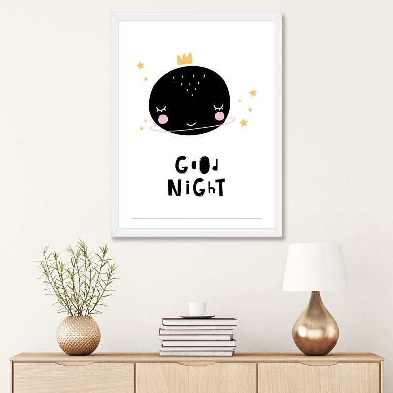 Bonne nuit, planète Scandi - impression d'art graphique, Papier encadré blanc, H 32 po x l 24 po x P 1 po, Blanc