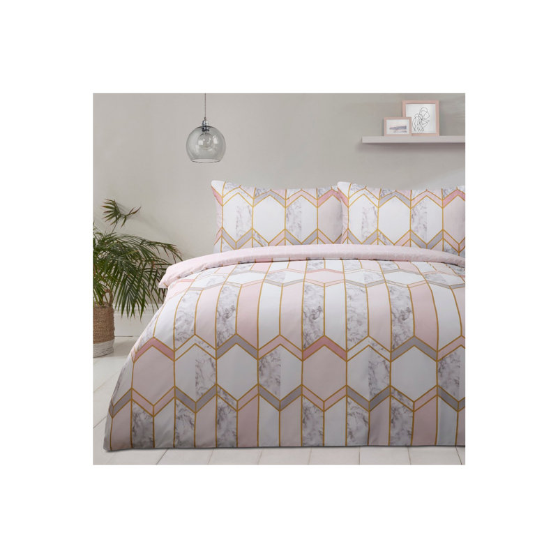 Gadbois Polyester Geometric Shapes Duvet Cover Set with Pillowcases, Blush Pink, Double - 2 Standard Pillowcases