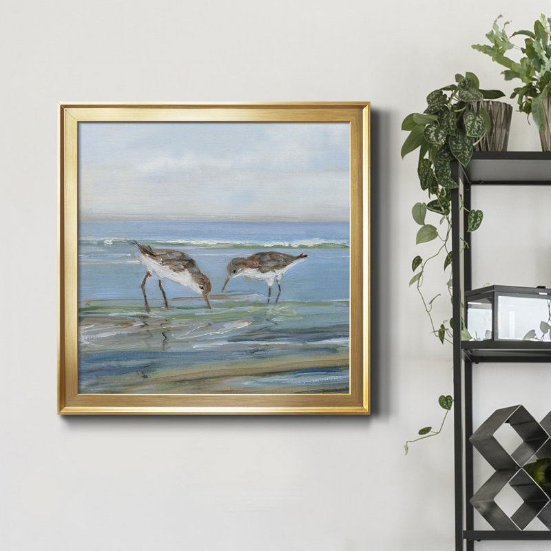 Seabird Beach II - peinture sur toile encadrée, Toile encadrée dorée, H 26,5 po x l 26,5 po x P 1,5 po