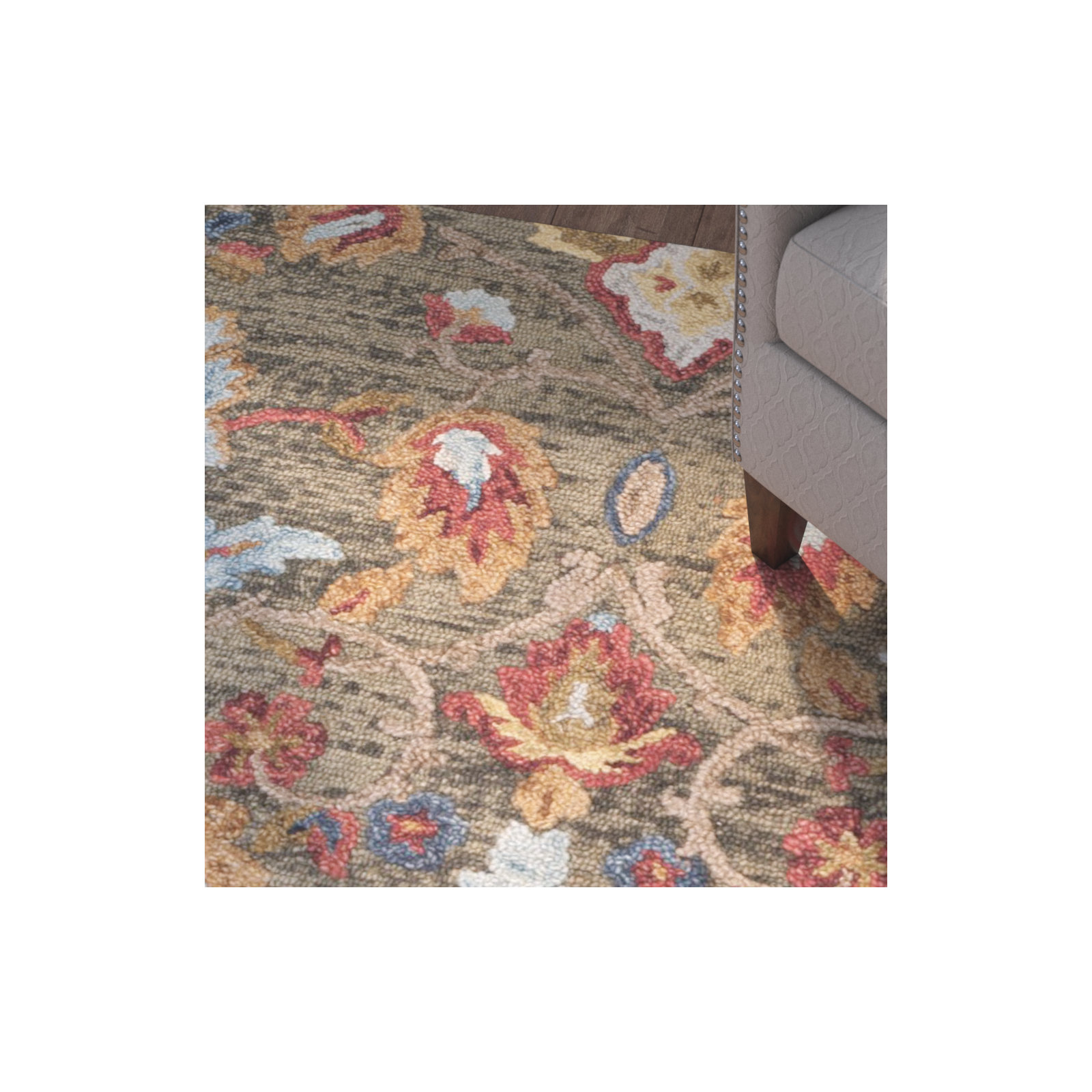 Tansy Handmade Wool Green / Multi Rug, Runner 2'3" x 8'