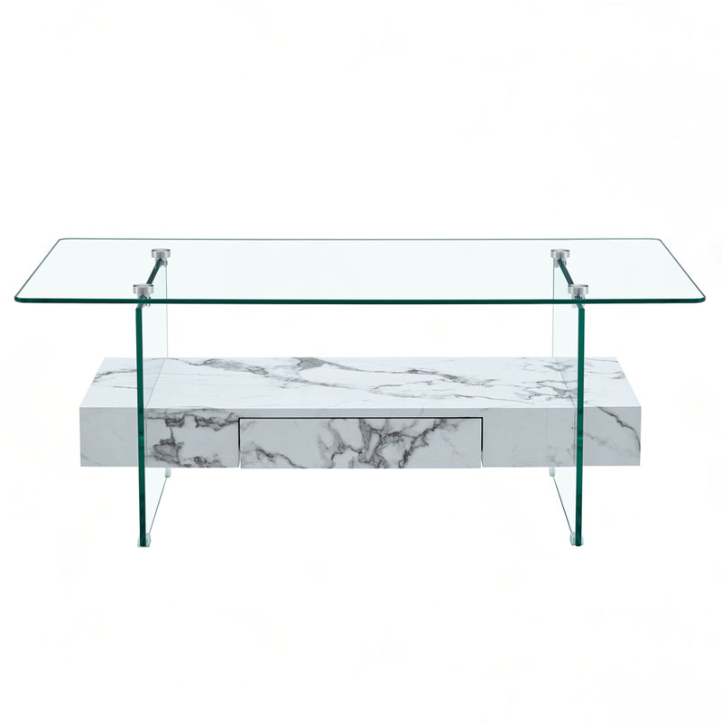 Table basse moderne à deux niveaux, Blanc