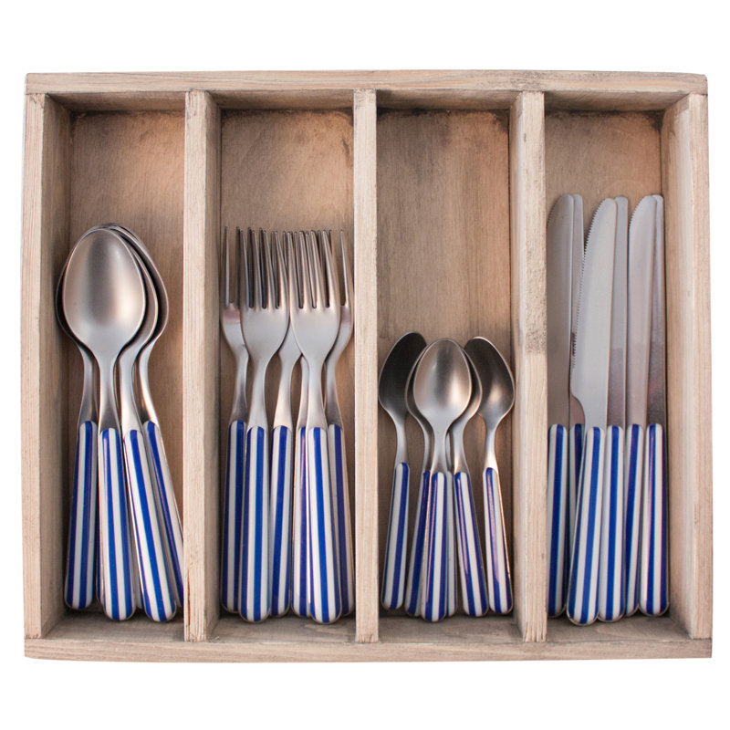 Minchinhampton 24 Piece 18/10 Stainless Steel Cutlery Set, Service for 6, Blue/White