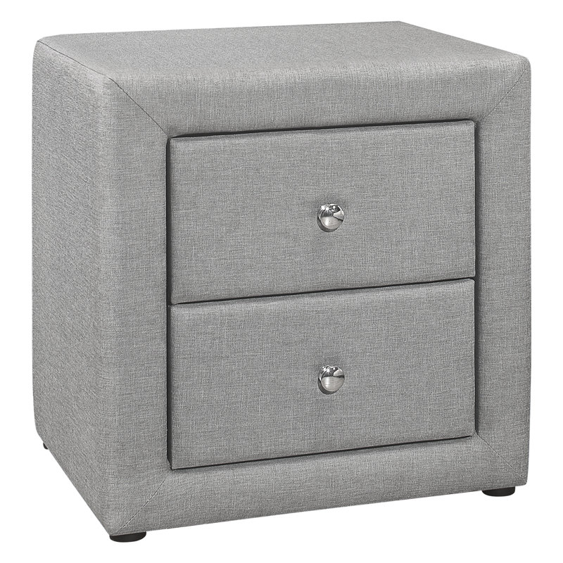 Table de chevet d'appoint de chambre à coucher en lin gris - 2 tiroirs, option de tiroir de style rangement