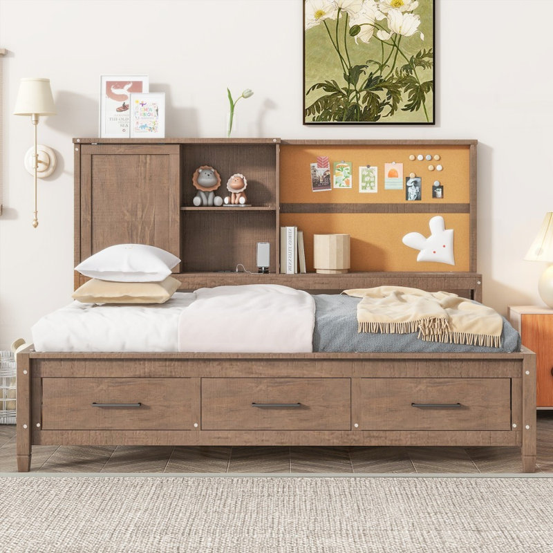 Lit de jour pour lit simple - Robuste avec rangement, USB et amp; Liège - aucun sommier nécessaire, Bois