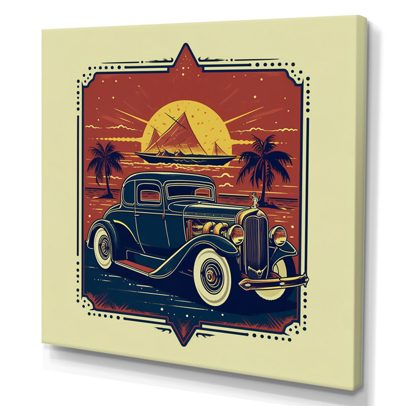 Réflexions vertes et orange de voitures rétro - salon d'art mural de voiture rétro, L 30 po x H 30 po, Toile tendue