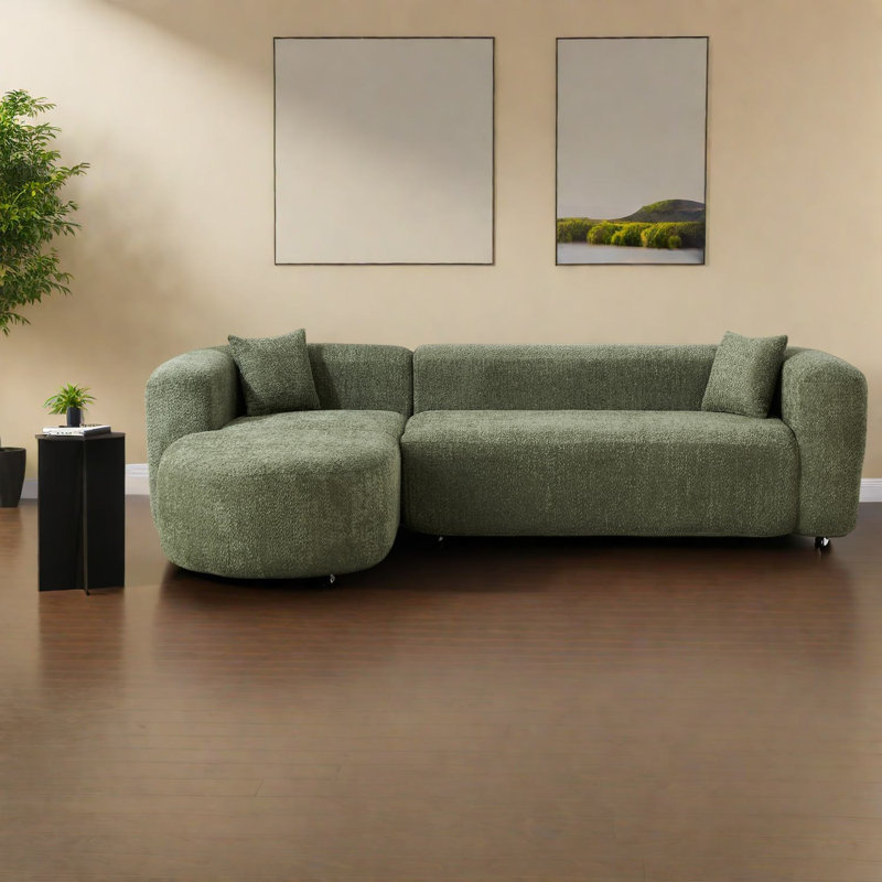 Canapé d'angle compressible de 109 pouces en chenille, salon moderne et spacieux, Green