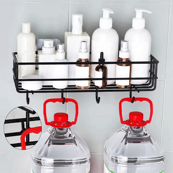 Étagère de rangement murale adhésive pour salle de bain, panier de douche antirouille avec crochets, sans perçage