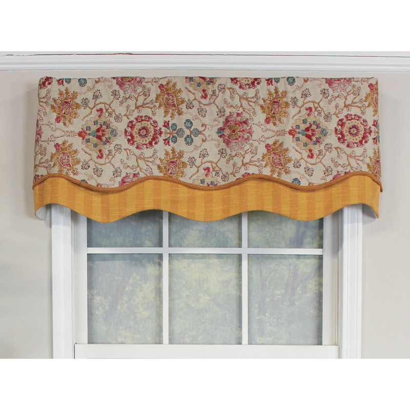 Cotton Damask Scalloped Window Valance, Marigold