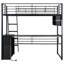 Lit mezzanine en métal avec DEL, bureau et 4 tablettes de rangement, noir-605169186