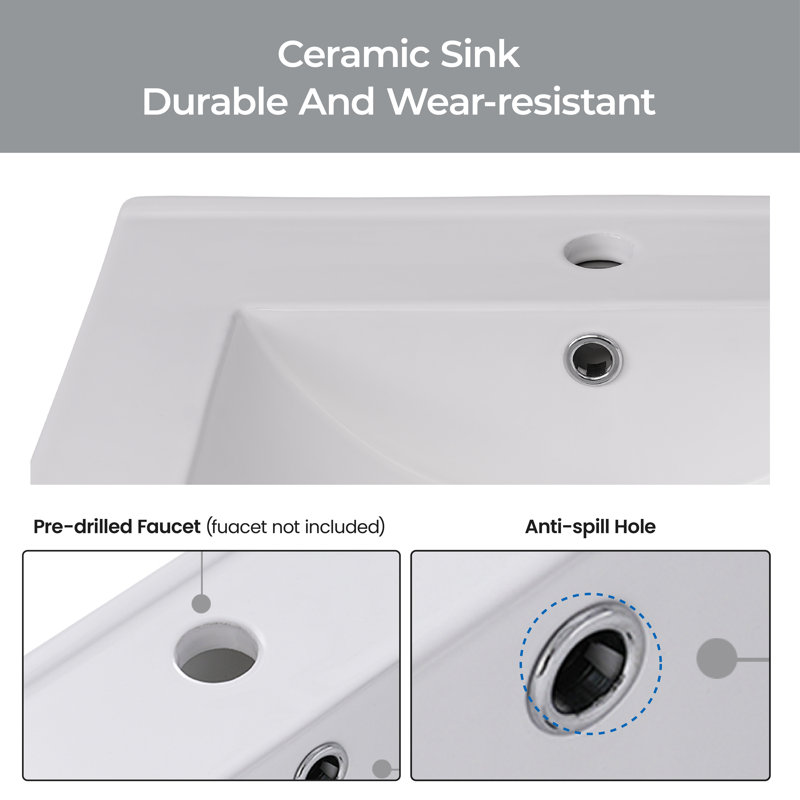 Meuble-lavabo simple 20 po avec comptoir en céramique Wadena, Blanc