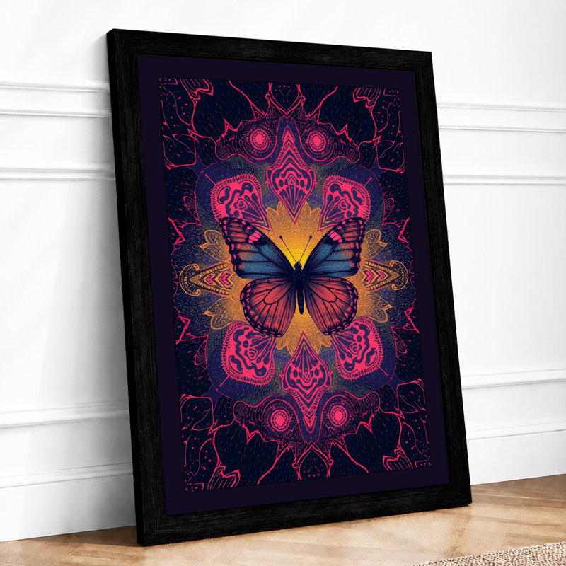 Mandala Butterfly Maximalist - Framed Print, A4 - 29.7 x 21.0 cm, Black