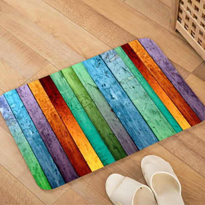 Flannel Mat Non Slip Bright 3D Print for Bedside and Living Room,Clearance MatS Absorbent Moisture Dust Forlaundry Room,Bath Rugs Sponge Foam Soft for Bathroom Colored Old Wooden 24x16 inches