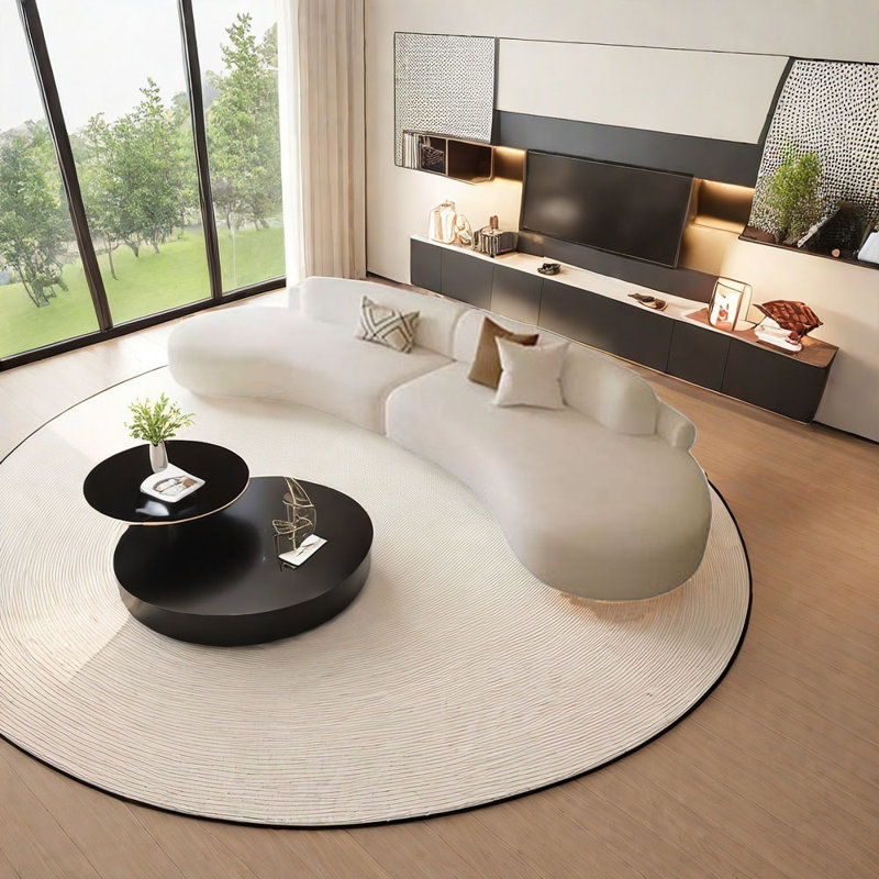 Canapé de style crème semi-circulaire à arc, H 27,56 po x l 94,49 po x P 35,43 po, 3