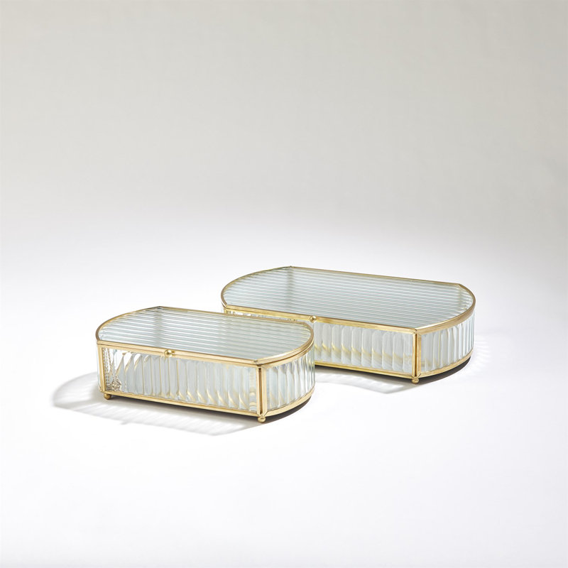 Reeded Glass Oval Box, 2.75" H x 9.25" W x 5.5" D