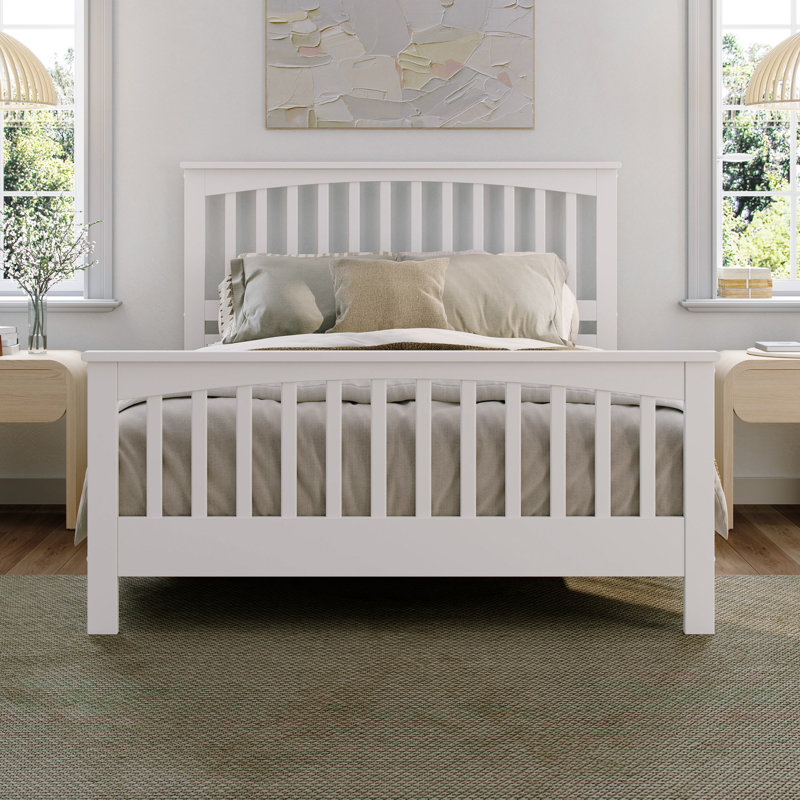Lit plateforme bas Camilla avec pied de lit assorti, Blanc, Grand