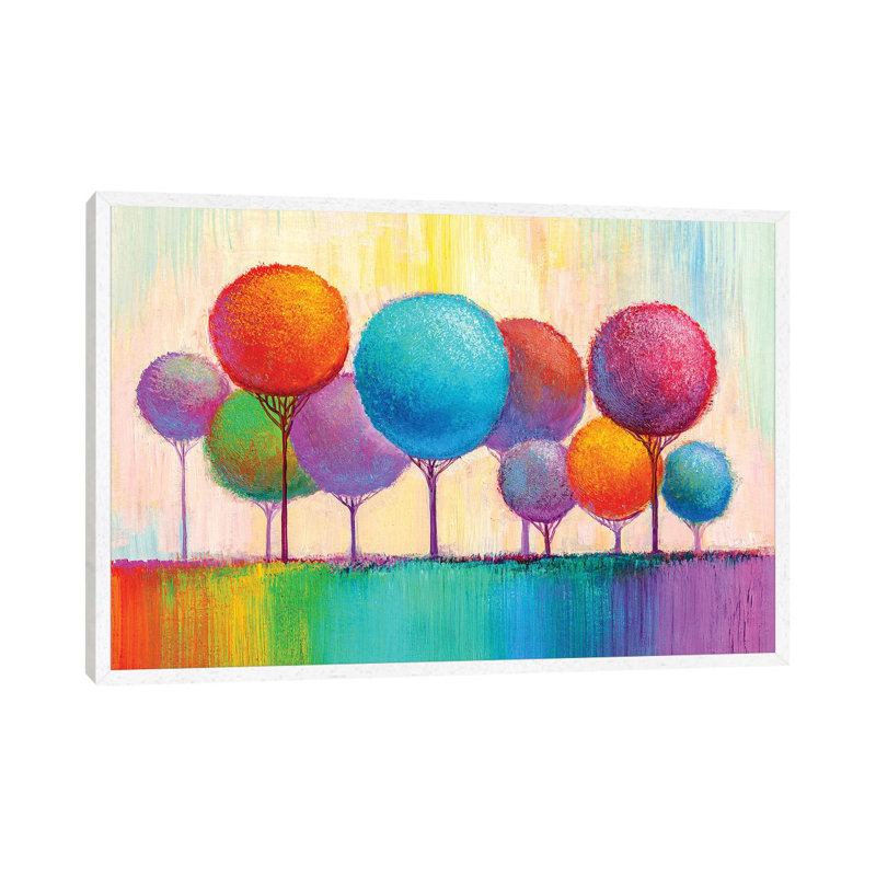 Colorful Trees IX - Print on Canvas, White Framed, 101.6 cm H x 66.04 cm W