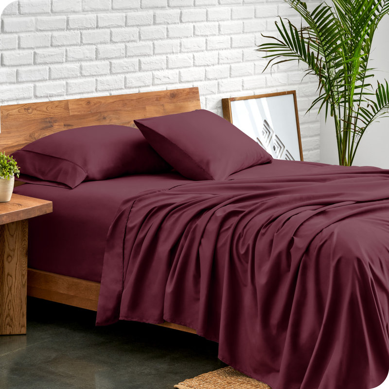 Bare Home Ultra-Soft Microfiber Sheet Set, Queen Sheet Set + 1 Fitted Sheet + 2 Pillowcases, Burgundy