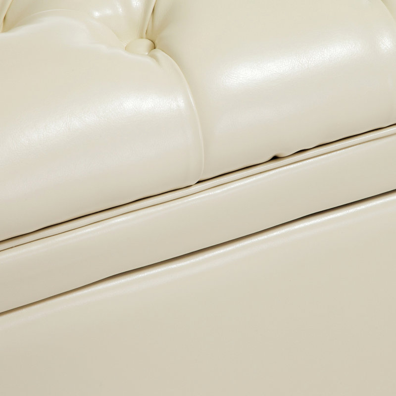 Modern storage ottoman, Ivory, Leather