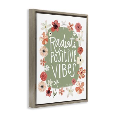 Floral Radiate Positive Vibes Floating Frame, design by Katie Doucette