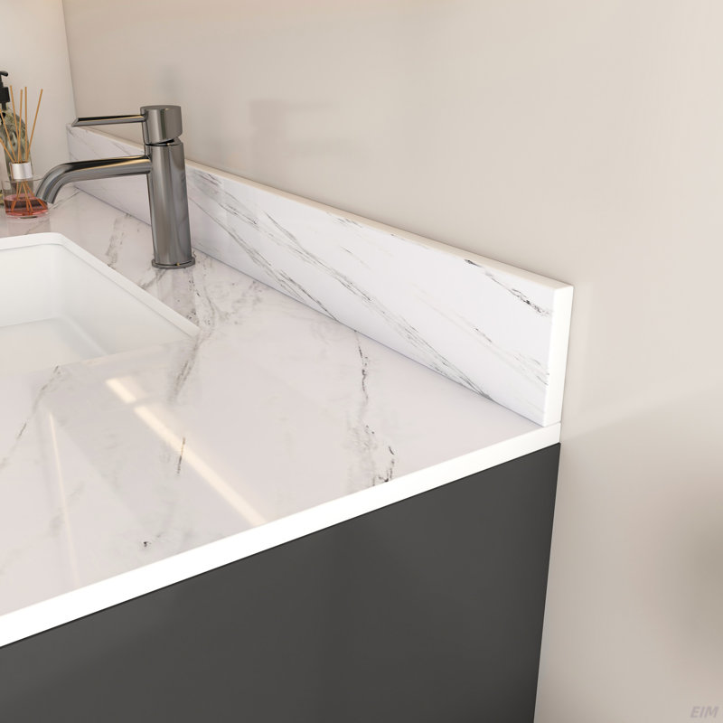 Comptoir de meuble-lavabo en marbre de 43 pouces, comptoir de meuble-lavabo blanc avec 1 trou pré-percé, comptoir de salle de bain avec lavabo central rectangulaire encastré et dosseret de 4 po de hauteur, Bianco Carrara Venato