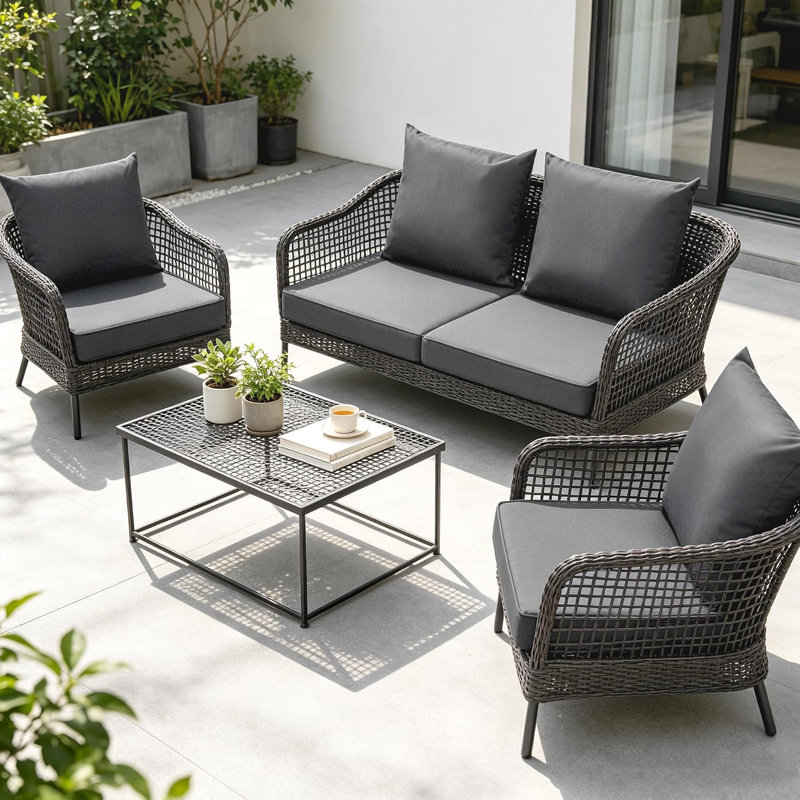 Ensemble de 4 coussins de chaise d'extérieur résistants à l'eau 24 po x 24 po Deep, Gris