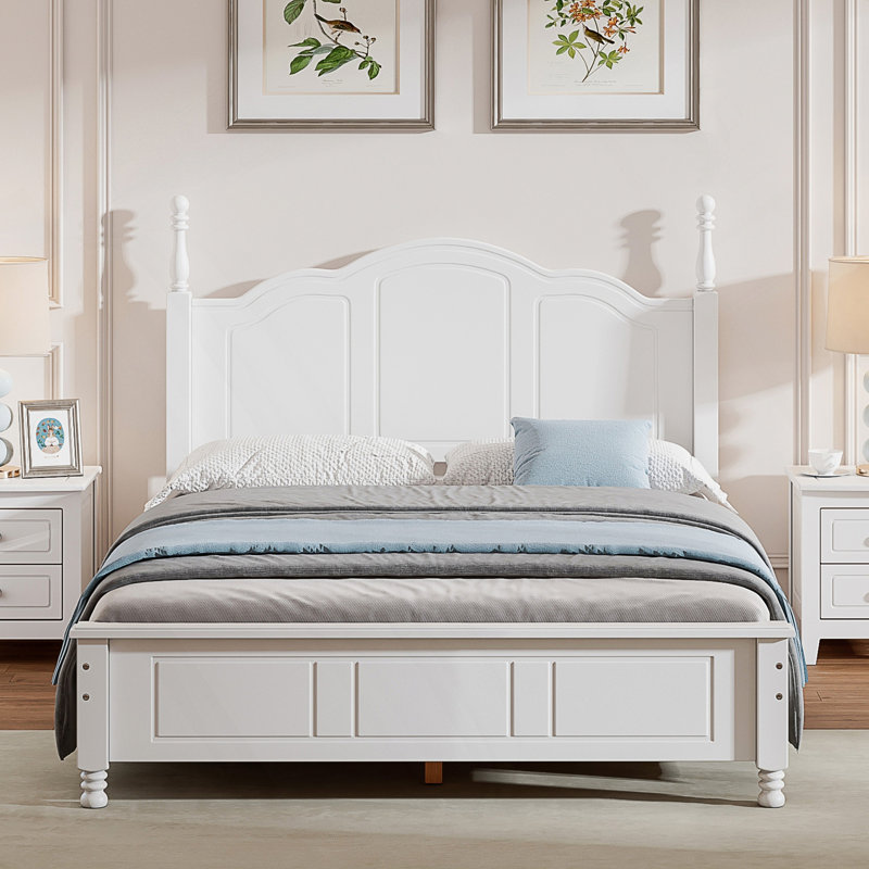 Base de lit plateforme en bois, Blanc, Lit double