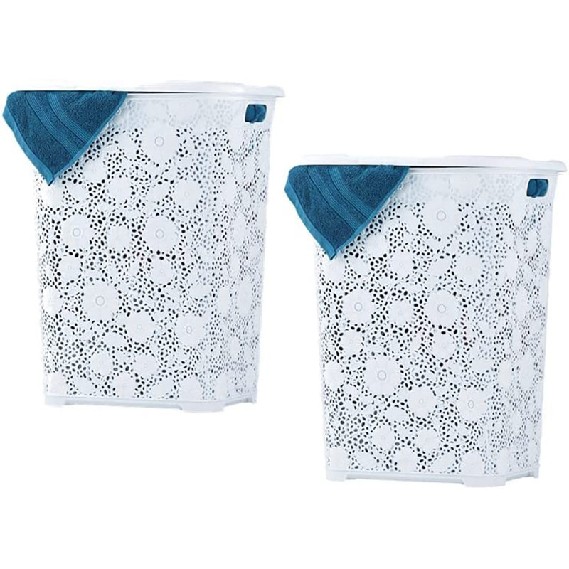 Decorative Lace Laundry Hamper, 22" H x 16.5" W x 13.5" D, Beige