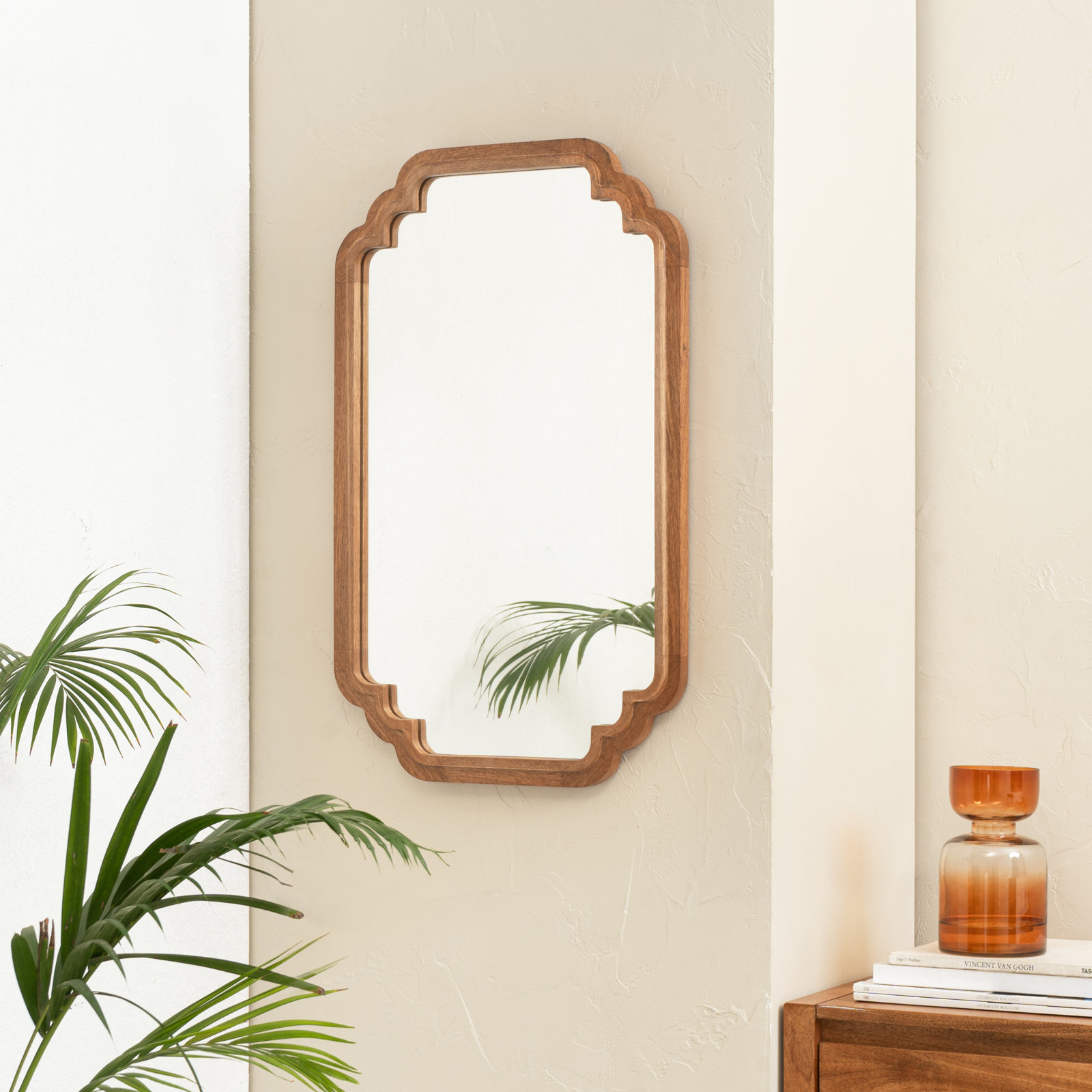 Veliko Solid Wood Accent Wall Mirror, Mid Tone Honey