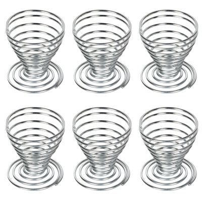 TRIXES Spiral Egg Cups 6-Pack | Brushed Steel | Spiral Spring Design | Breakfast Tableware