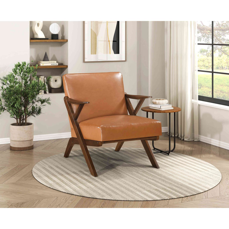 Chaise d'appoint en similicuir, Brun, Bois brun