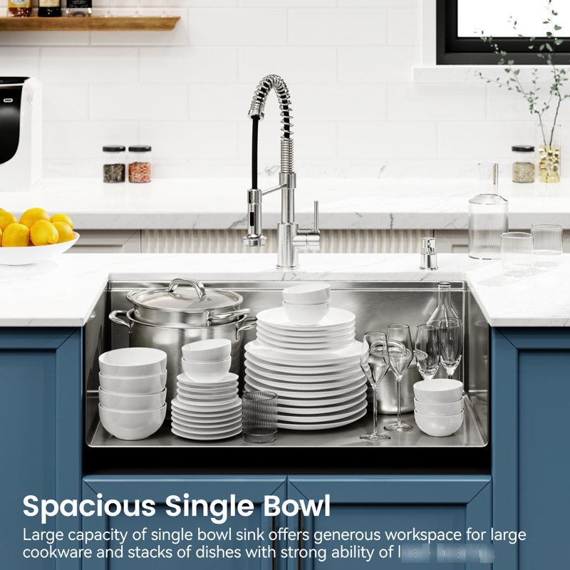 304 Stainless Steel Sink 30"x19" Undermount, Single Bowl With Cutting Board, Colander, To Tarnish, Brushed Finish Undermount 30"x19", Long-lasting Durability, Spotless Surface