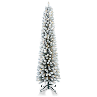 Arbre de Noël floqué avec lumières à DEL blanc chaud