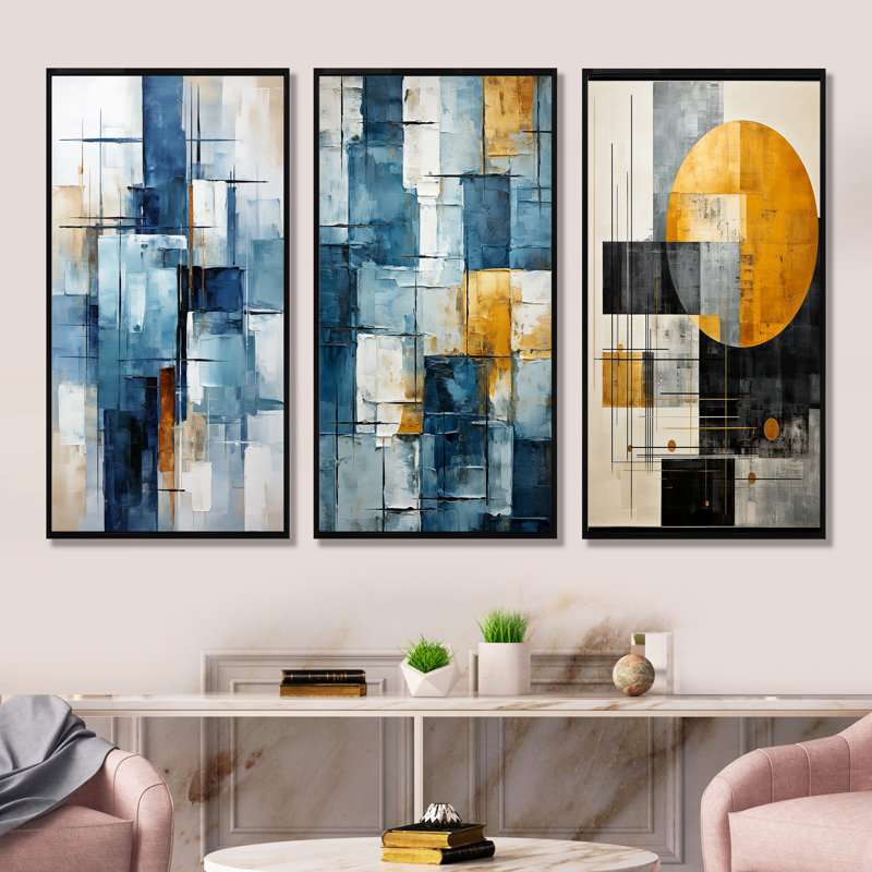 Cerulean Cubism Shapes, Cadre flottant noir, H 32 po x l 48 po