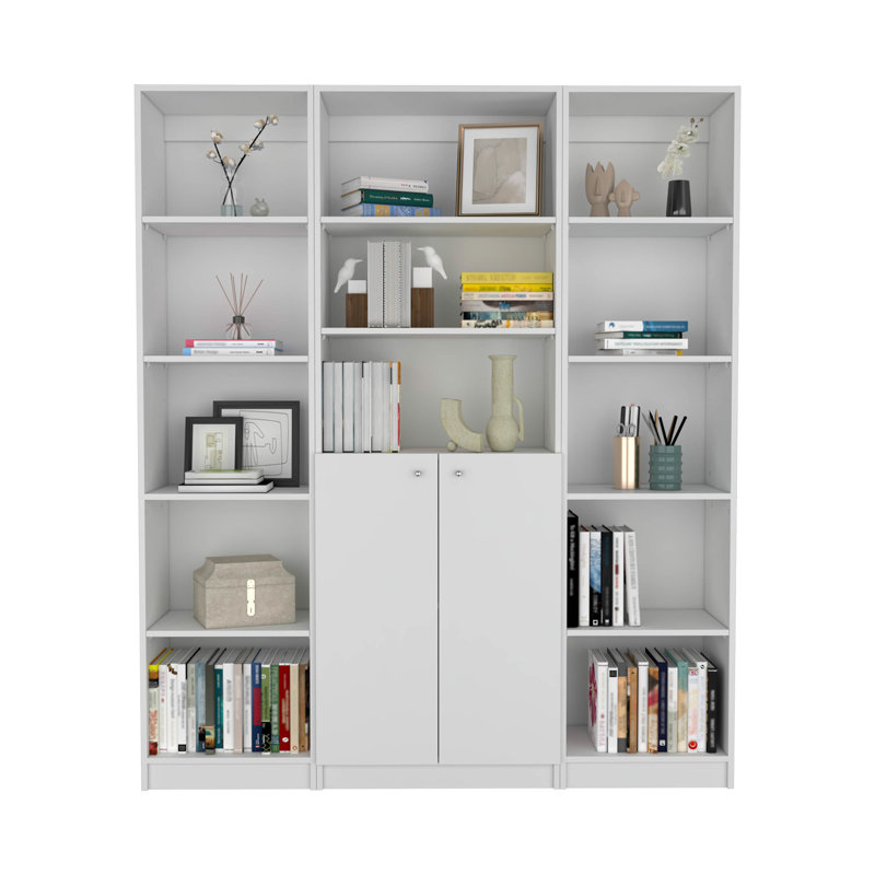 Ensemble de salon 3 pièces Aberdeen avec 3 bibliothèques, blanc, Blanc