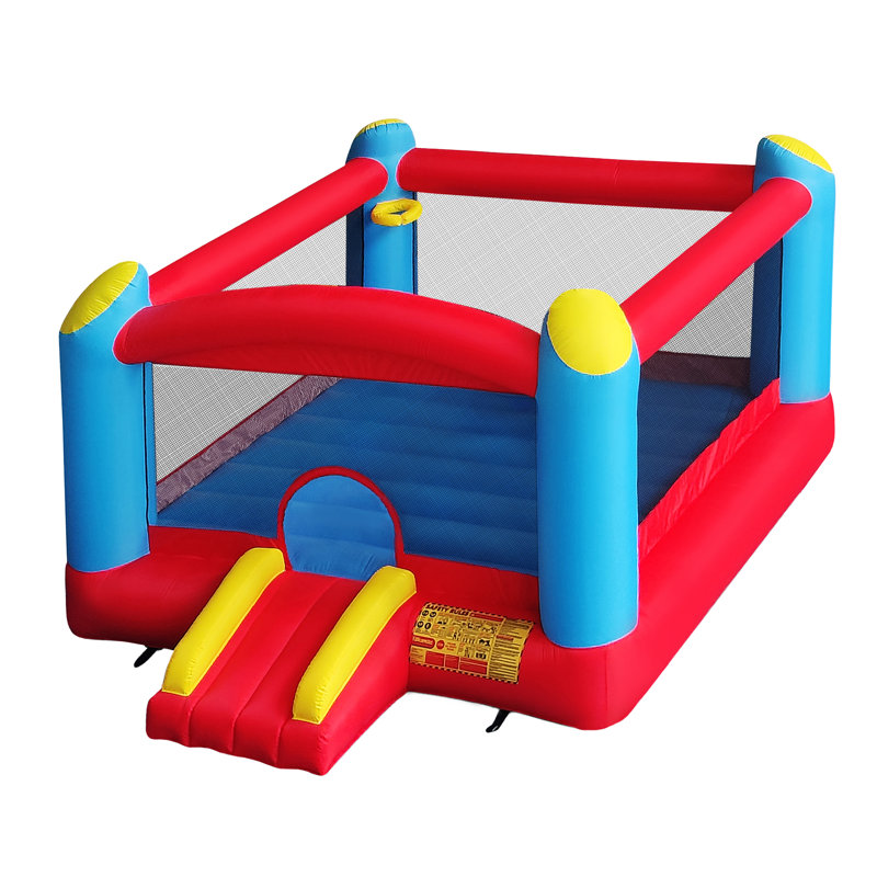 Enormous Red and Blue Inflatable Bounce House with Double Basketball Hoops