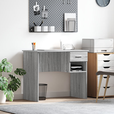 Desk With Storage 90X49.5X75 Cm Engineered Wood