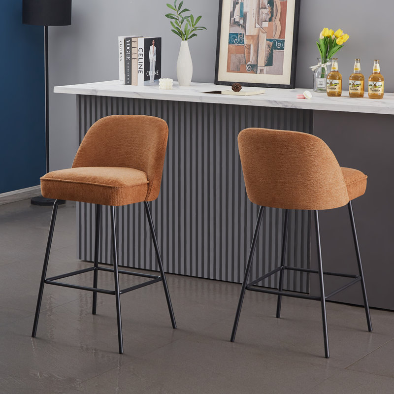 Tabouret de bar rembourré en tissu Kalleigh, Orange