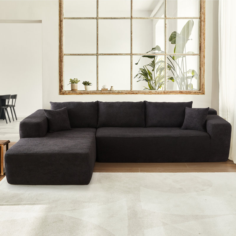 Canapé modulaire rembourré 2 pièces Natick, Polyester noir, Accoudoir à gauche (vu de face)