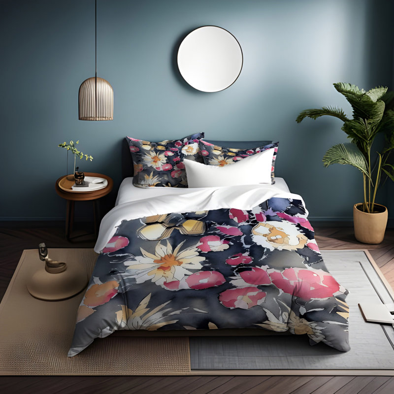 Polyester Floral Duvet Cover, Twin Duvet Cover + 1 Queen Sham