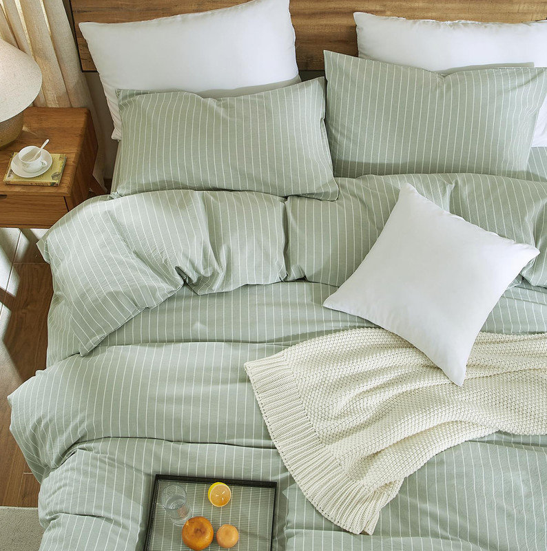 Ensemble de housse de couette rayé 100% coton lavé DONEUS