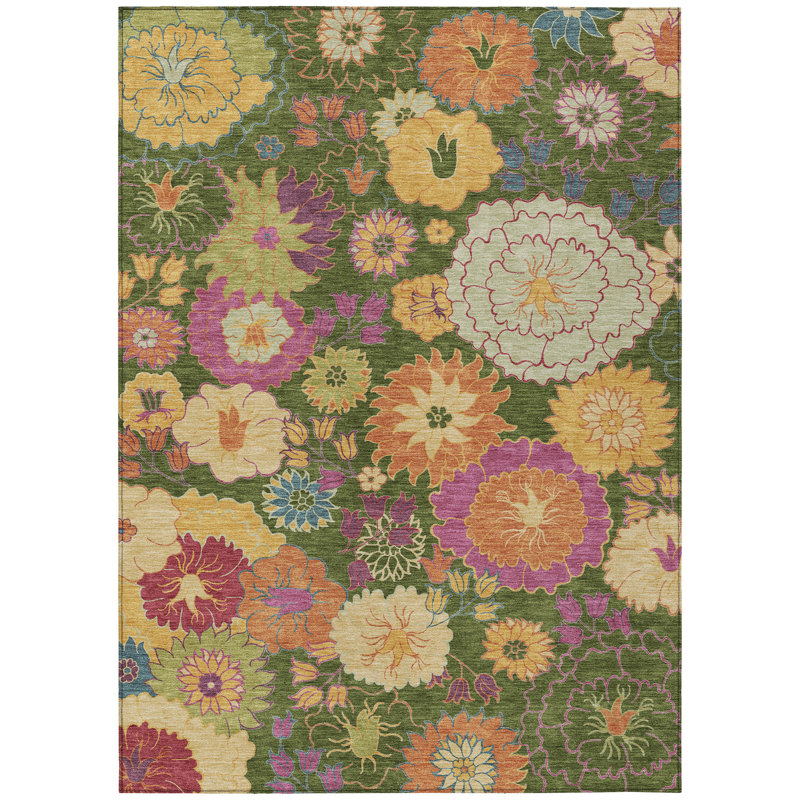 Machine Washable Indoor/Outdoor Matteson ACN2293 Floral Rug, Rectangle 10' x 14'