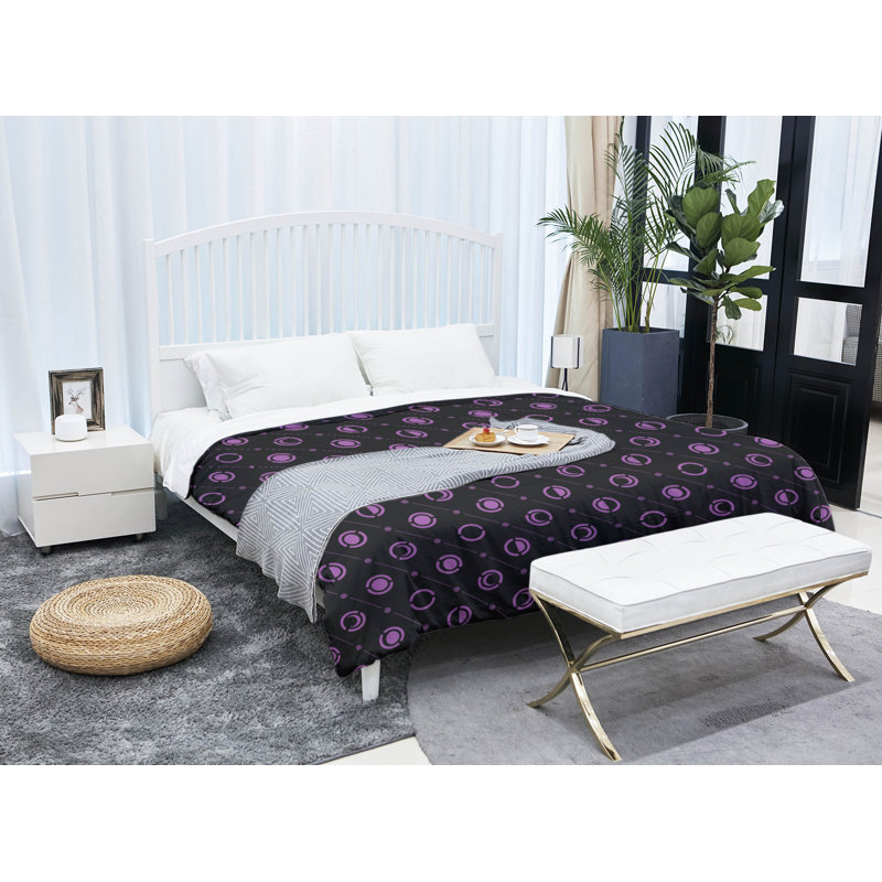 Édredon simple réversible en microfibre à deux couleurs Moon phases, Édredon pour lit simple, Violet/gris anthracite