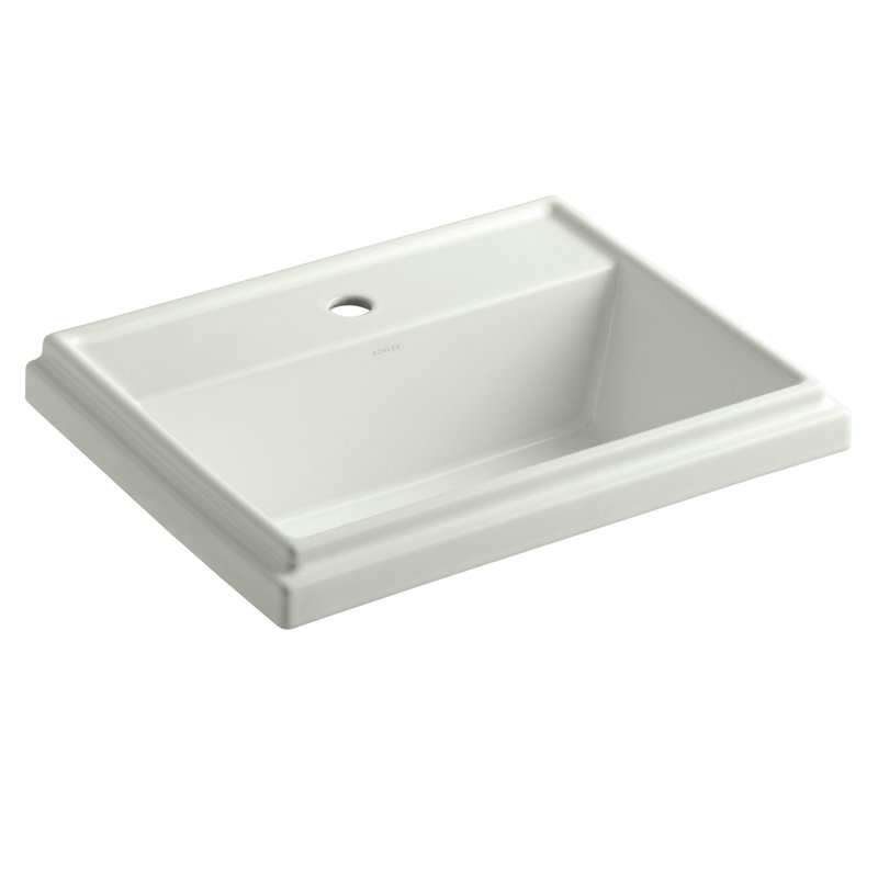 Tresham® Ceramic Rectangular Drop-In Bathroom Sink with Overflow, Biscuit, Single