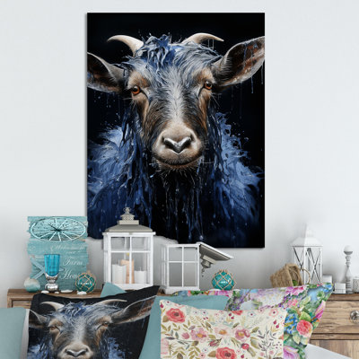Blue Celestial Goat Portrait - Goat Animal Metal Wall Art