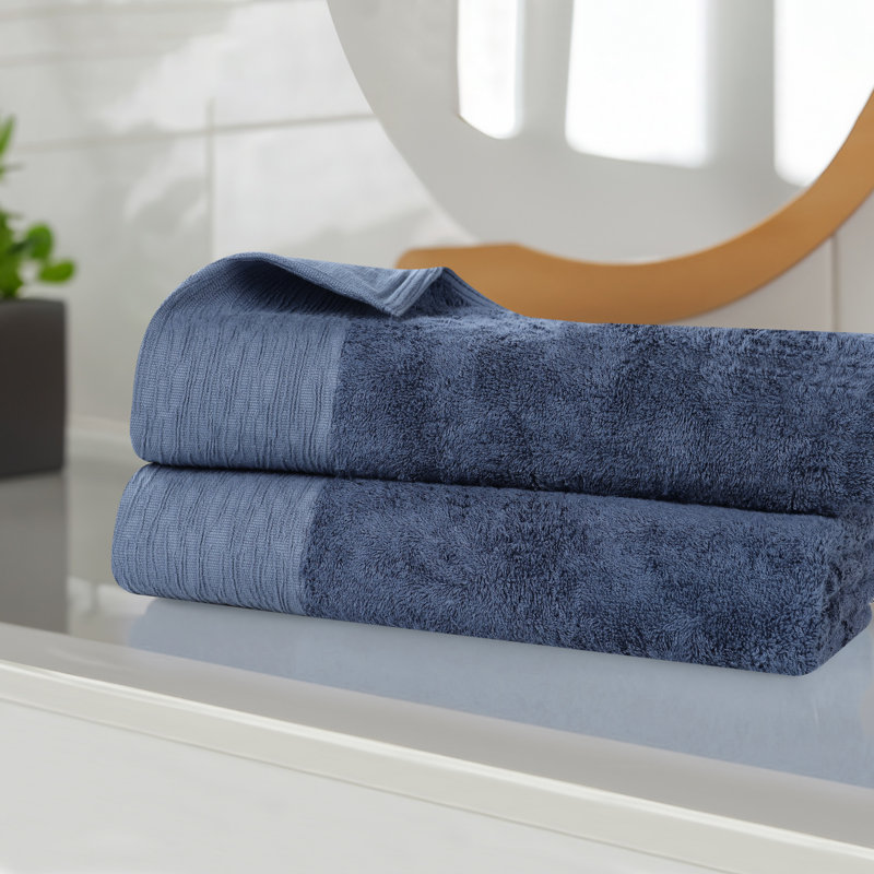 Rayon From Bamboo Cotton Blend Eco-Friendly Hypoallergenic Soft Solid Towel Set, Navy Blue, Bath Sheets - 2 Pack